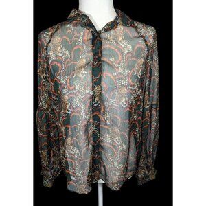 Anthropologie TP Sheer Green Tiger Button Up Blouse